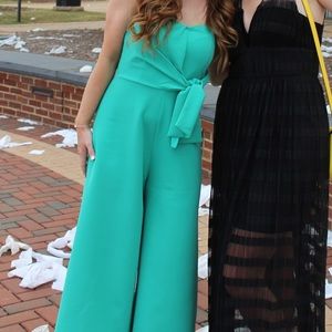 Bandeau jumpsuit with tie detail and culotte leg